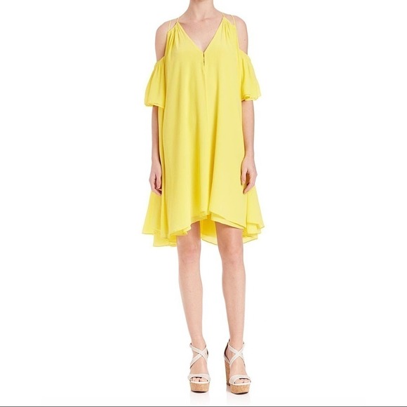 APIECE Apart Yellow Appolonia Silk Cold Shoulder Dress Size 6 NWT - Picture 1 of 6